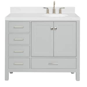 Cambridge 42.25 in. W x 22 in. D x 36 in. H Single Sink Freestanding Bath Vanity in Grey with Carrara Quartz Top