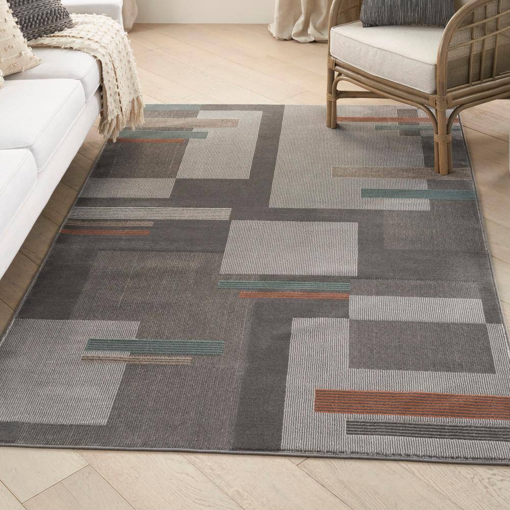 Thalia Geometric Grey Multicolor Easy-Care Synthetic Area Rug 6' x 9'