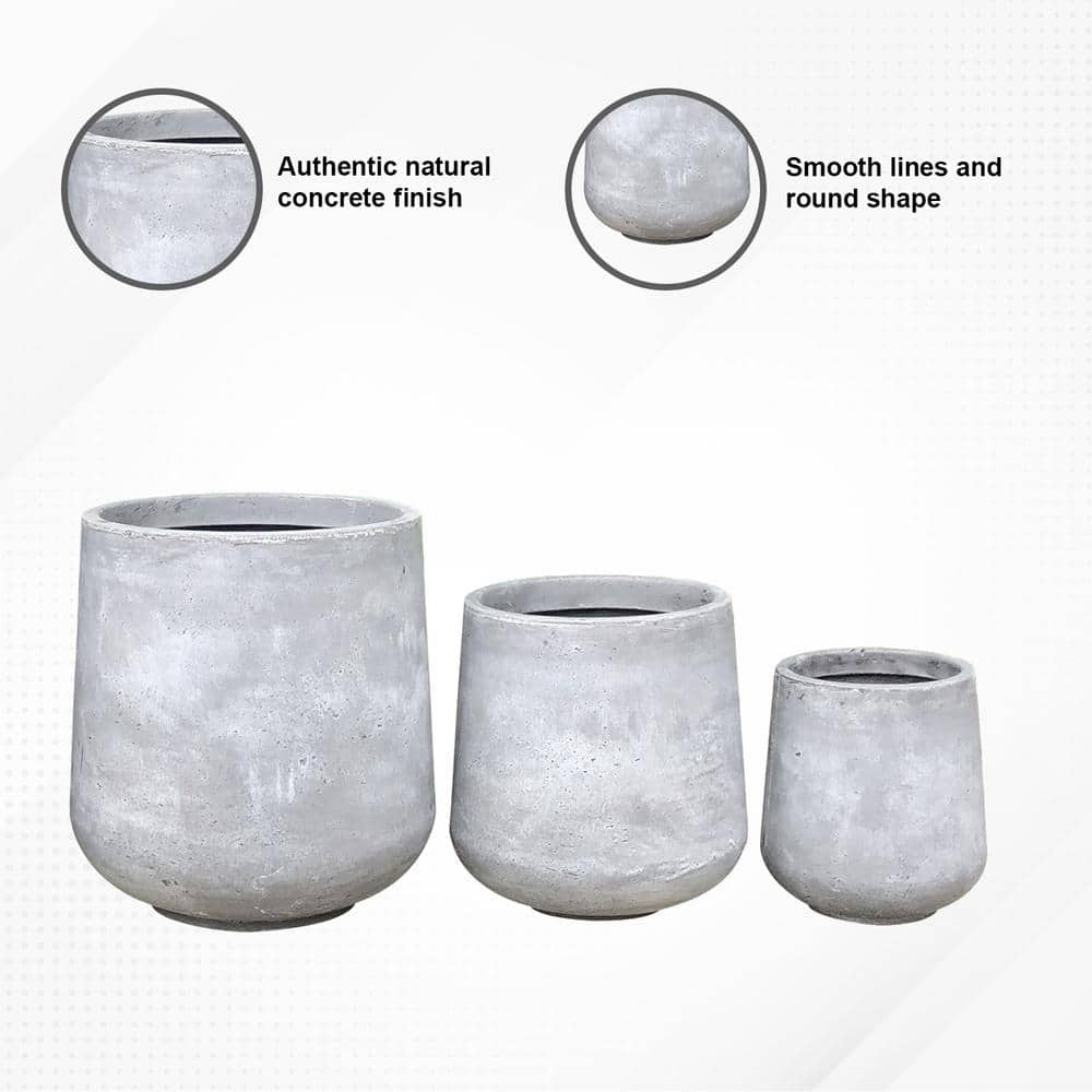 Set of 3 Gray Lightweight Concrete Footed Tulip Planters