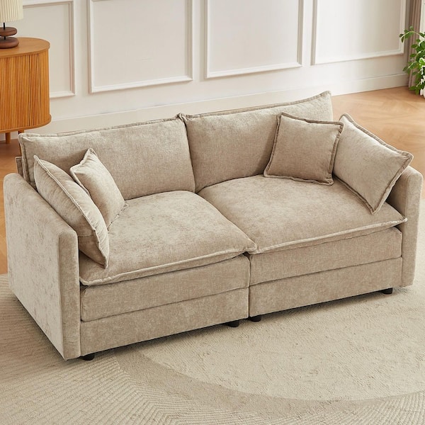 77 in. Square Arm 2-Piece Chenille Deluxe Pillow-Styled Modular Sectional Sofa in. Coffee 2 Seat