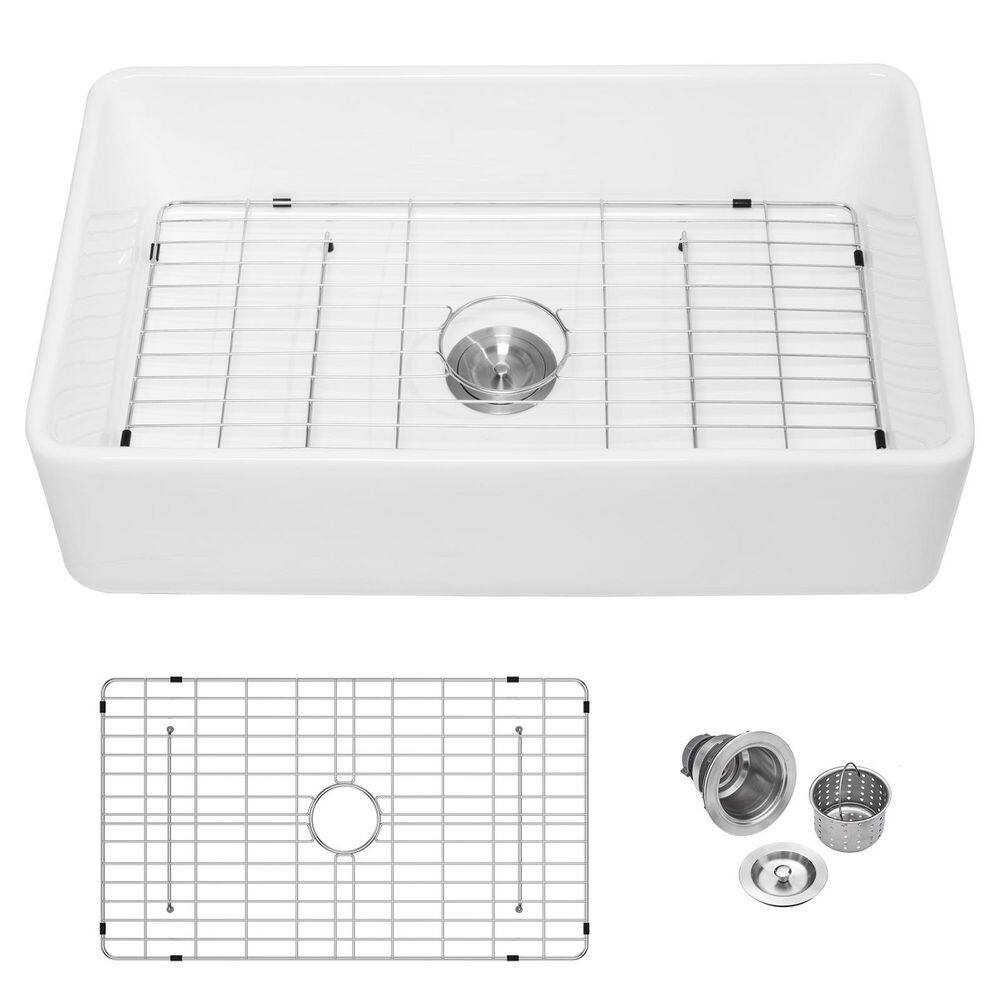 33 in. Fireclay Farmhouse Sink Single Bowl White Kitchen Sink with Bottom Grid price history on PriceWatchPro