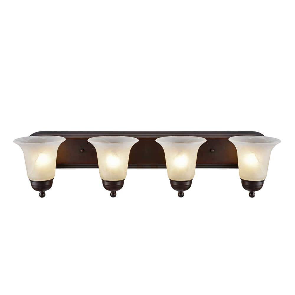 Oil Rubbed Bronze 4-Light Vanity Fixture with Alabaster Glass Shades