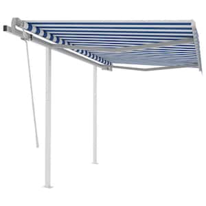 118.1 in. Manual Retractable Awning with Posts (96 in. Projection) in Blue and White