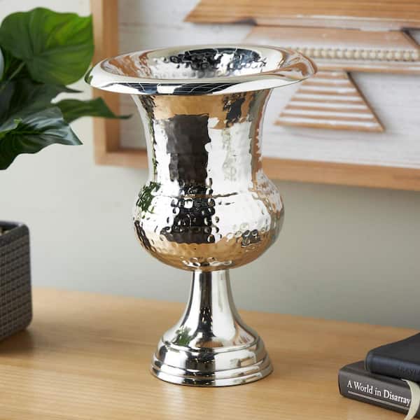 Silver Goblet Inspired Hammered Aluminum Metal Decorative Vase