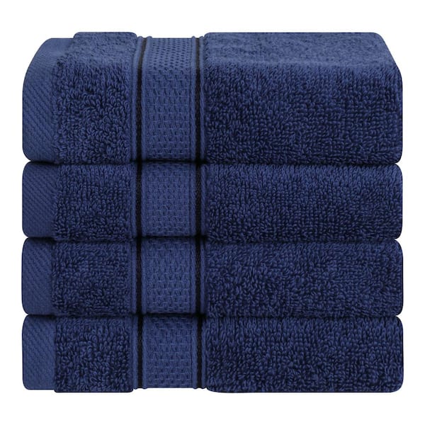 American Soft Linen Salem Luxury 4-Pack Washcloth 100% Turkish Combed Cotton, 13 in. W. x 13 in. Washcloths, Navy Blue