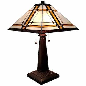 Charlie 11 in. Dark Brown Integrated LED Candlestick Interior Lighting for Living Room with Beige Glass Shade