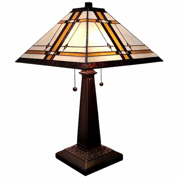 HomeRoots Charlie 11 in. Dark Brown Integrated LED Candlestick Interior Lighting for Living Room with Beige Glass Shade