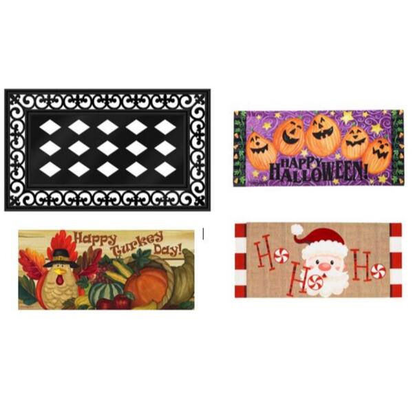 Evergreen 22 in. x 10 in. Fall and Winter Sassafras Switch Mat Collection w/ Decorative Rubber Frame (Set of 4)