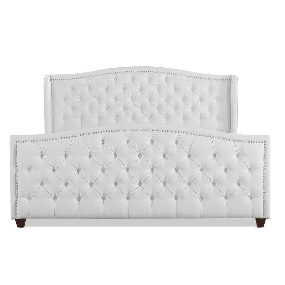 Elegant King-Sized Birch Wood Frame Bed with Tufted Polyester Upholstery