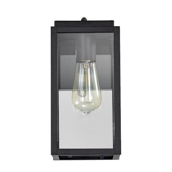 1-Light Matte Black Outdoor Wall Lantern Sconce with Dusk to Dawn Sensor