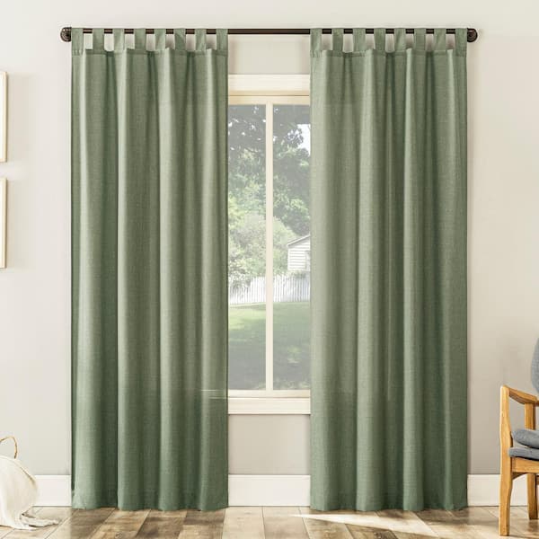 Sun Zero Jacob Heathered Texture Moss Green Polyester 40 in. W x 63 in. L Tab Top Light Filtering Curtain (Single Panel)