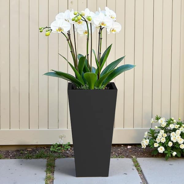 73 qts. Black Metal Tapered Planter Pot Indoor/Outdoor Planter Box with Drainage Hole (15 in. W x 28 in. H)