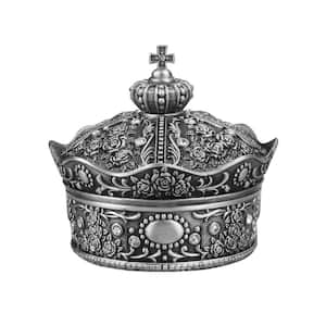 2.36 x 2.36 x 2.24 in. Small Silver Vintage Metal Alloy Crown Design Jewelry Box