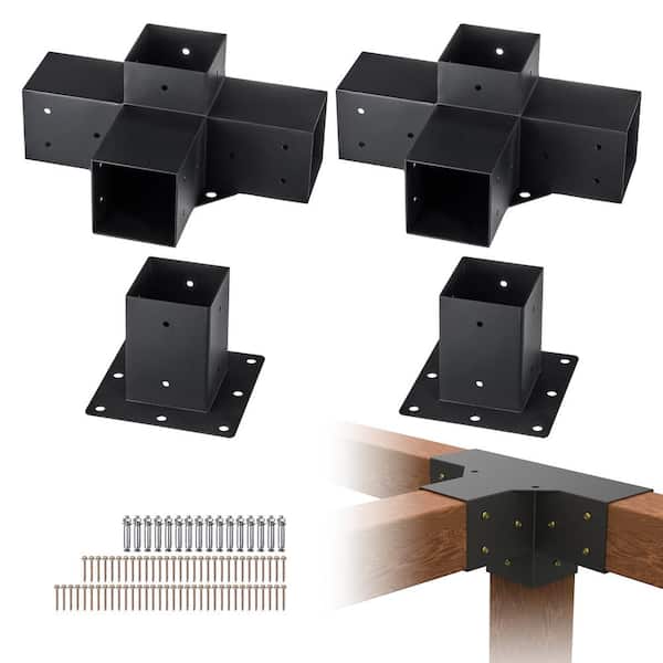 SKYSHALO 4 in. x 4 in. Pergola Bracket Kit 4-Piece 4-Way Heavy-Duty Corner Bracket Woodworks DIY Post Base Kit Easy Installation