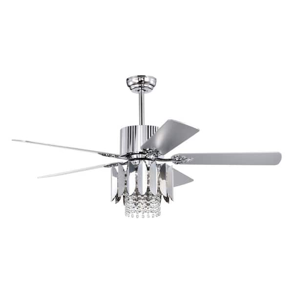 Keazile 2 in. Indoor Chrome Crystal Ceiling Fan with Lights, Remote Control and Reversible Motor for Living Room, Bedroom