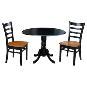 3-Piece 42 in. Black and Cherry Dual Drop Leaf Table Set with 2-Side Chairs