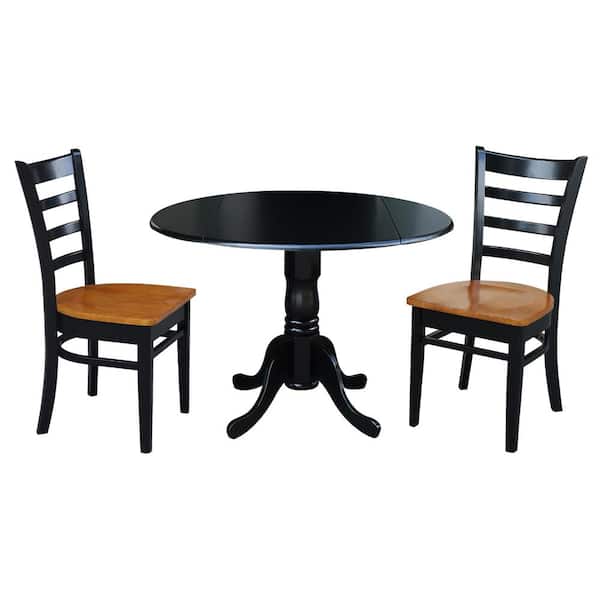 International Concepts 3-Piece 42 in. Black and Cherry Dual Drop Leaf Table Set with 2-Side Chairs