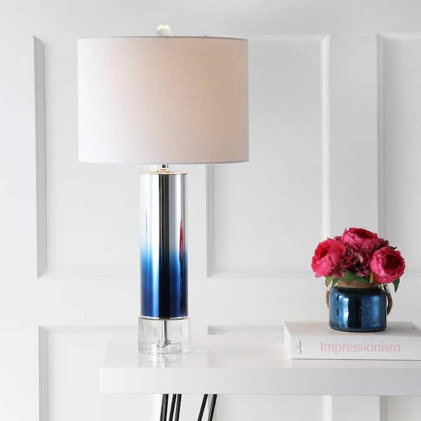JONATHAN Y Edward 27 in. Blue Glass/Crystal LED Table Lamp