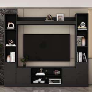 Black Wood Entertainment Centers TV Stand Fits TV's up to 57 in. with Open Shelves, Door Cabinets