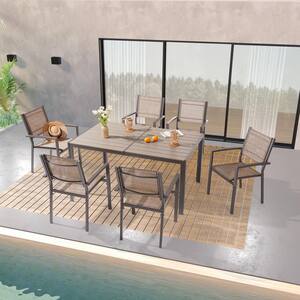 7-Piece Patio Dinning Textilene Set, Metal Rust and Weatherproof Steel and Resin Tabletop, Taupe