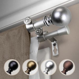 84 in. - 120 in. Telescoping 5/8 in. Double Curtain Rod Kit in Satin Nickel with Luna Finial
