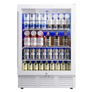 24 in. Single Zone 180-Cans Undercounter Freestanding/Built-in Beverage and Wine Cooler in White with Reversible Door