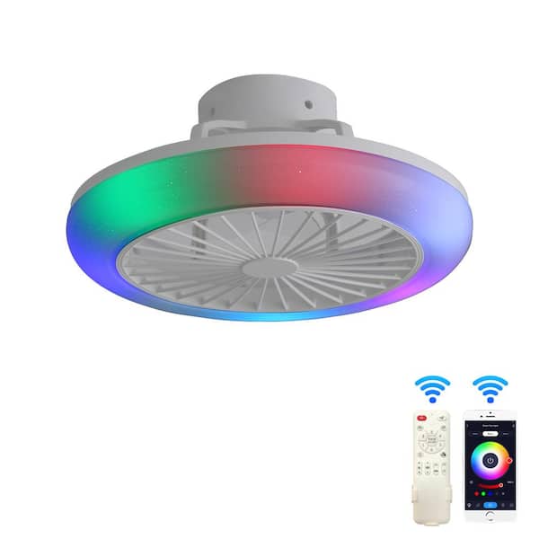 FIRHOT 19 in. Dimmable LED Indoor White Smart Ceiling Fan with RGB Light and Remote Control