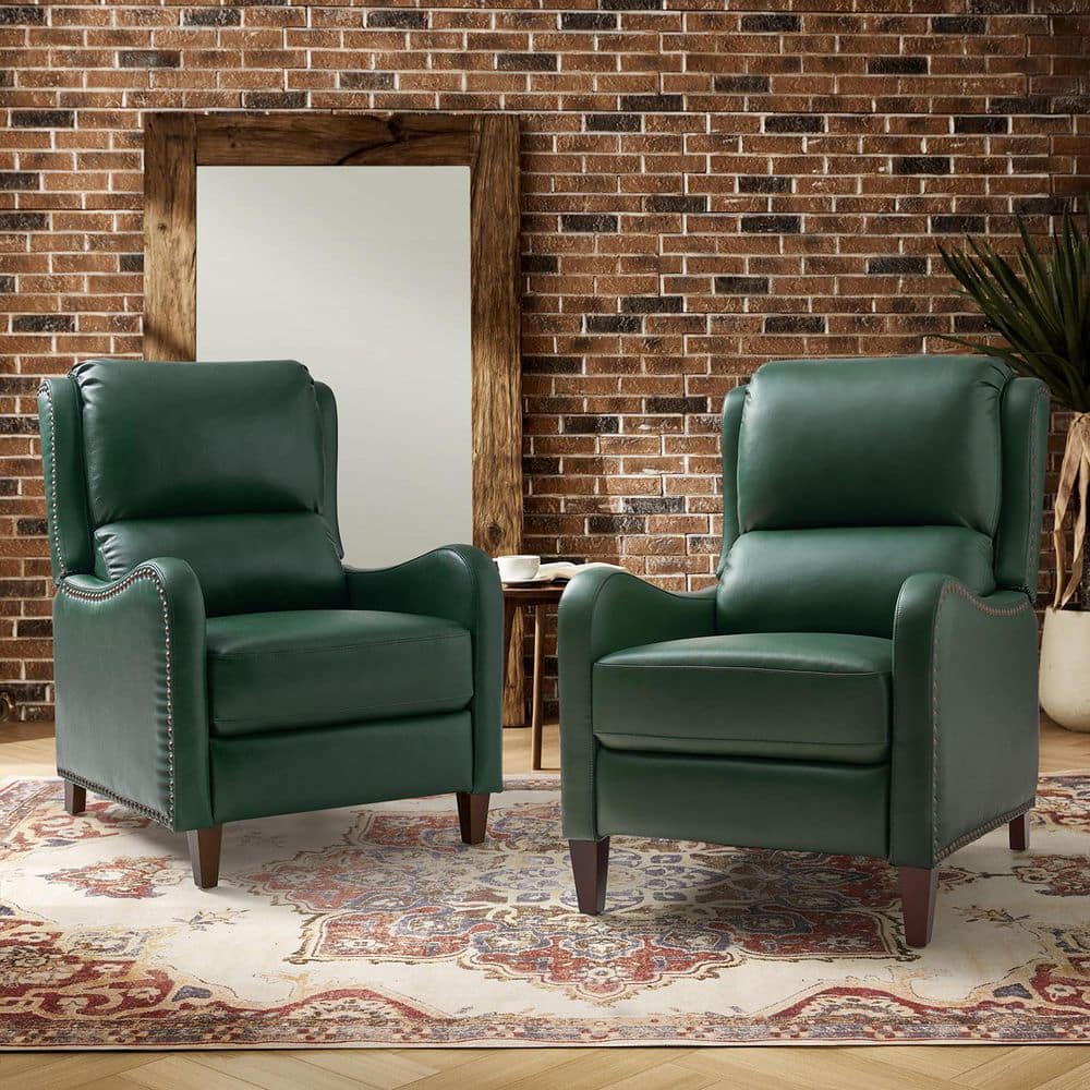 JAYDEN CREATION Hyde Green Leather Standard (No Motion) Recliner
