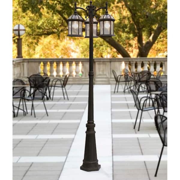 Wentworth 79 in. 3-Light Rust Brown Metal Hardwired Outdoor Weather Resistant Lamp Post Light Set with No Bulbs Included