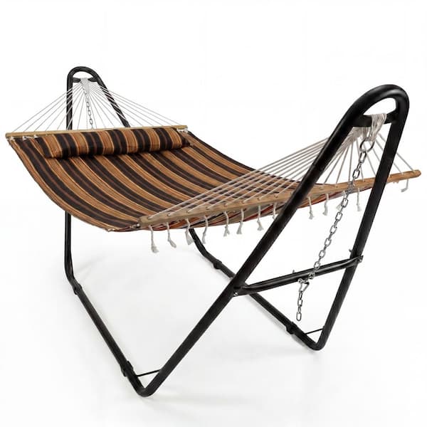 Quilted Hammock with Universal Steel Stand - Woodland Stripe