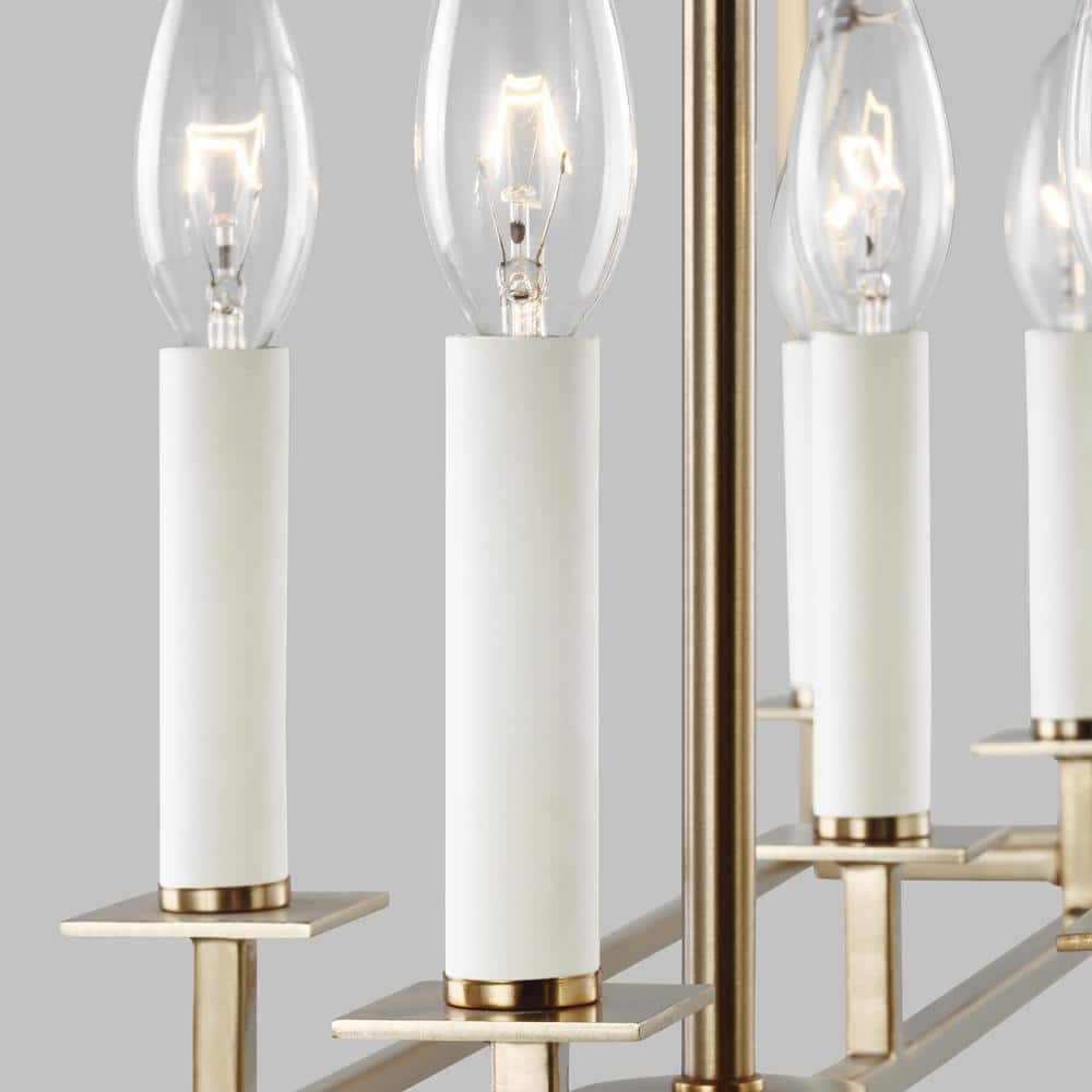 Modern Transitional Satin Brass 8-Light Linear Chandelier