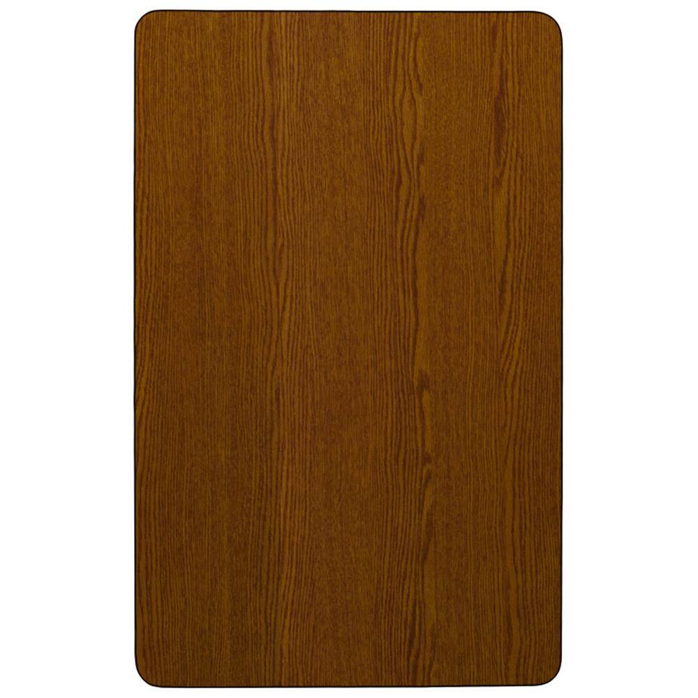 Close-up of the wood grain on the brown tabletop.