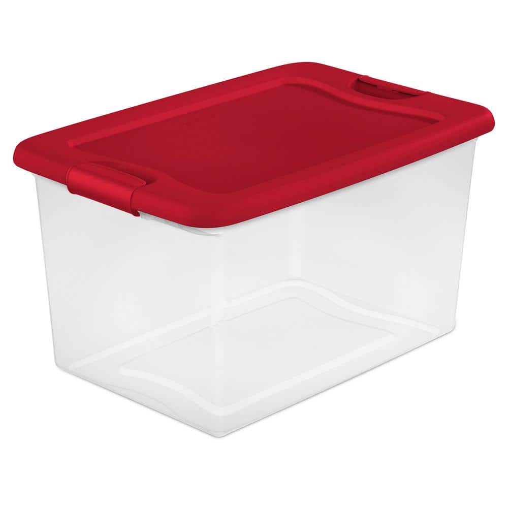Sterilite 32 Qt Clear Plastic Stackable Storage Box w/ Red Latch Lid, (6  Pack)