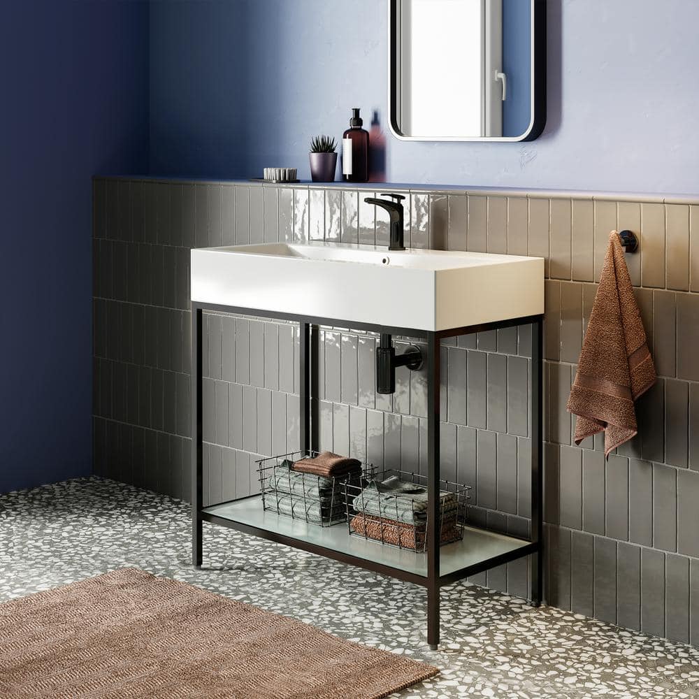 Pierre 32" Matte Black Metal Frame Freestanding Bathroom Vanity