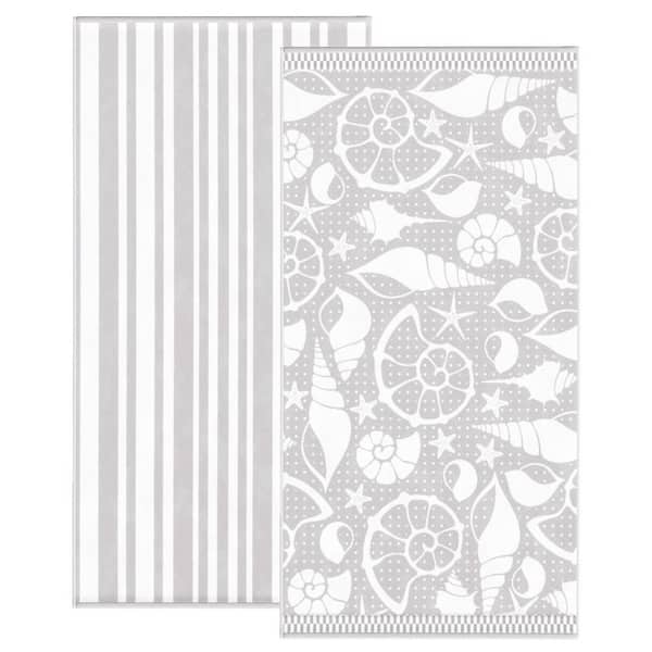 Grey/White Seashells / Stripe 2-Pack 100% Cotton Printed Beach Towel