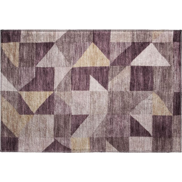 Mayfield Premium Machine Washable Abstract AMF2373 Plum 3 ft. x 4 ft. Area Rug