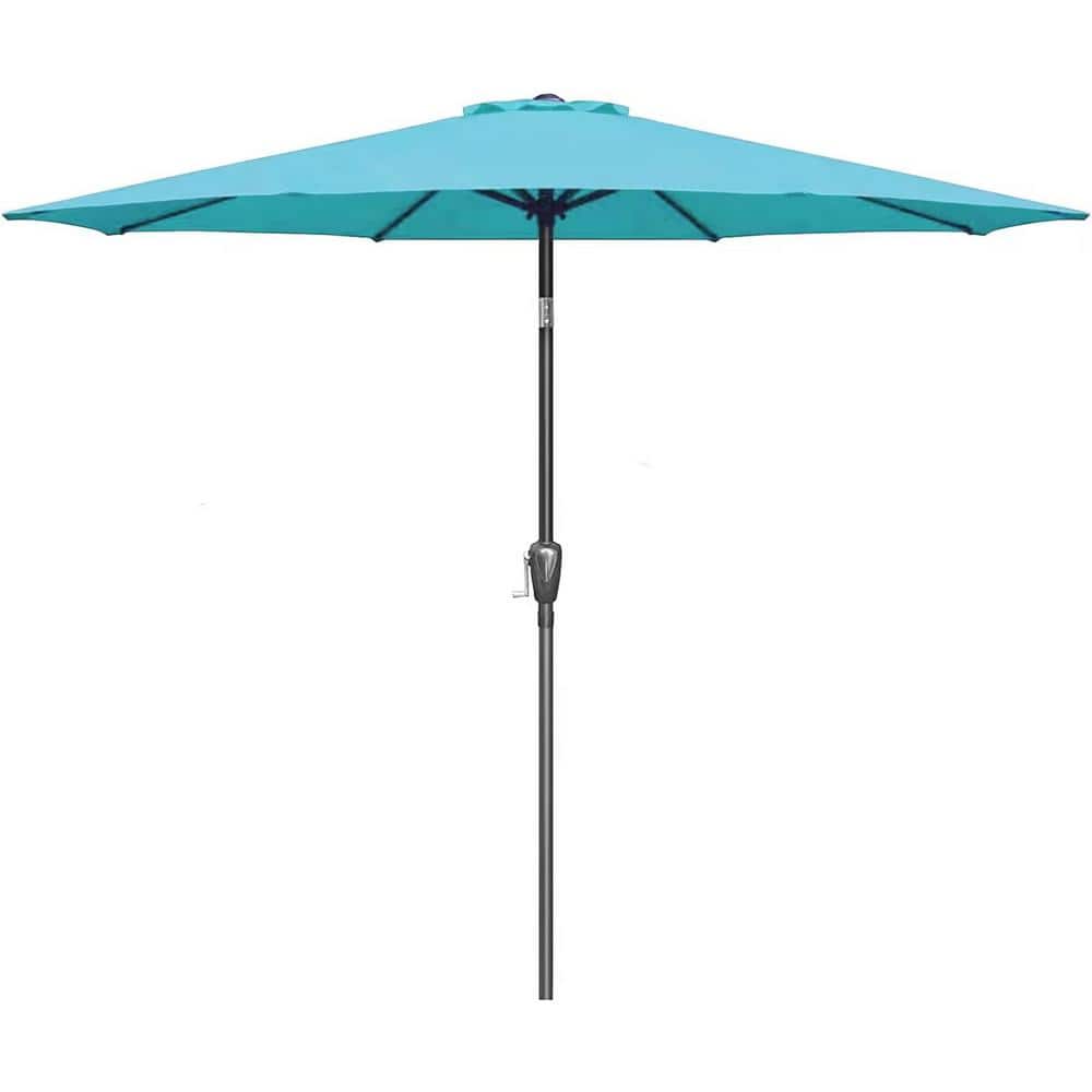 9 ft. Stainless Steel Crank Market Patio Umbrella in Turquoise with Button 