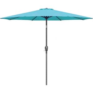 9 ft. Stainless Steel Crank Market Patio Umbrella in Turquoise with Button Tilt and 8 Sturdy Ribs