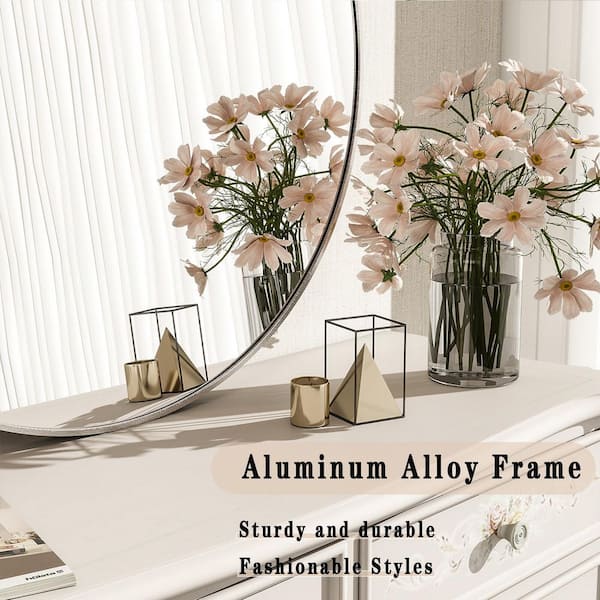 Silver 24.1 in. W x 24.1 in. H Round Aluminum Alloy Framed Wall Mirror