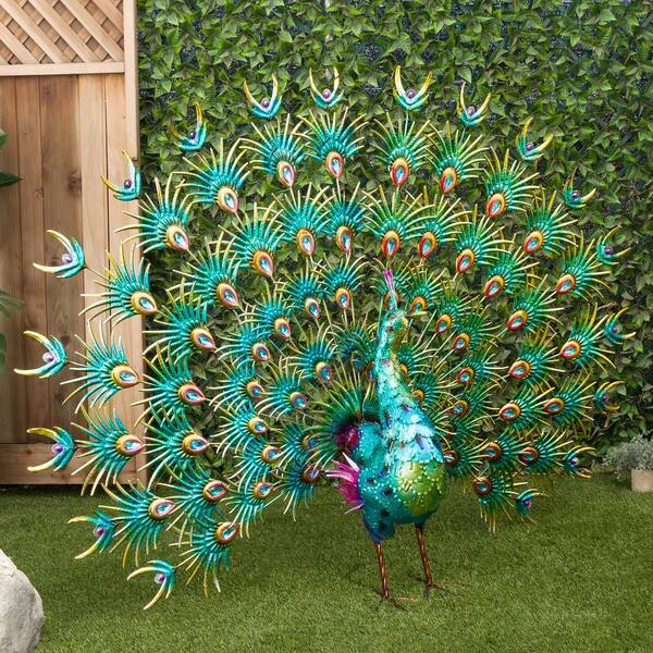 Alpine Corporation Jumbo Size Green Majestic Peacock Decor HEH376