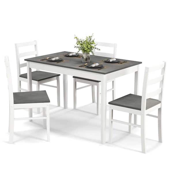 Costway 5-Piece Rectangle Natural and Gray Wood Top Dining Room Set Set Seats 4