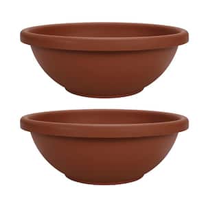 18 in. Brown Resin Garden Bowl Plastic Planter Pot (2-Pack)