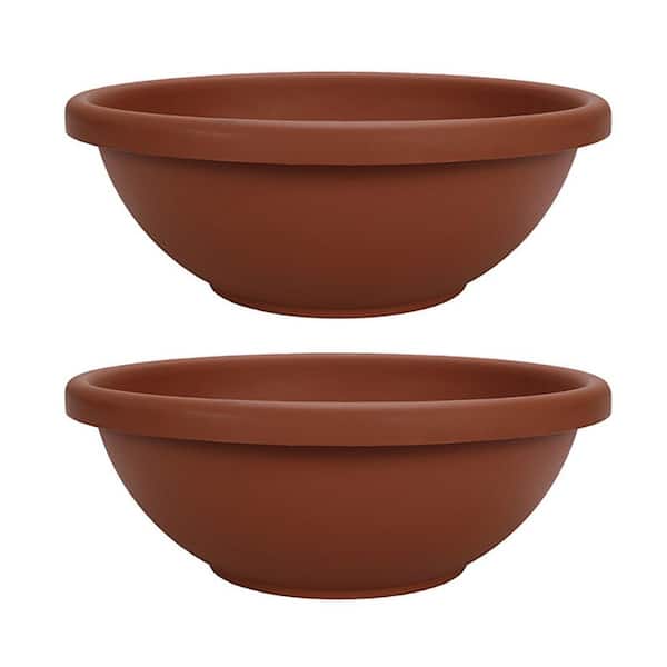 THE HC COMPANIES 18 in. Brown Resin Garden Bowl Plastic Planter Pot (2-Pack)