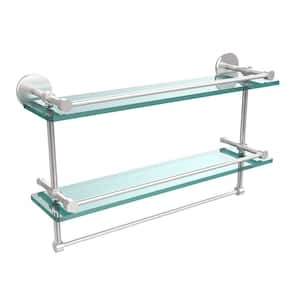 22 in. L x 12 in. H x 5 in. W 2-Tier Clear Glass Bathroom Shelf with Towel Bar in Satin Chrome