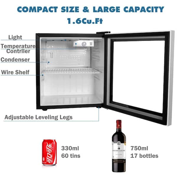 Elexnux 1.6 cu. ft. 60 Cans Mini Fridge Wine Cooler and Beverage  Refrigerator with Glass Reversible Door for Soda Beer or Wine NBHK-574JG1 -  The Home Depot