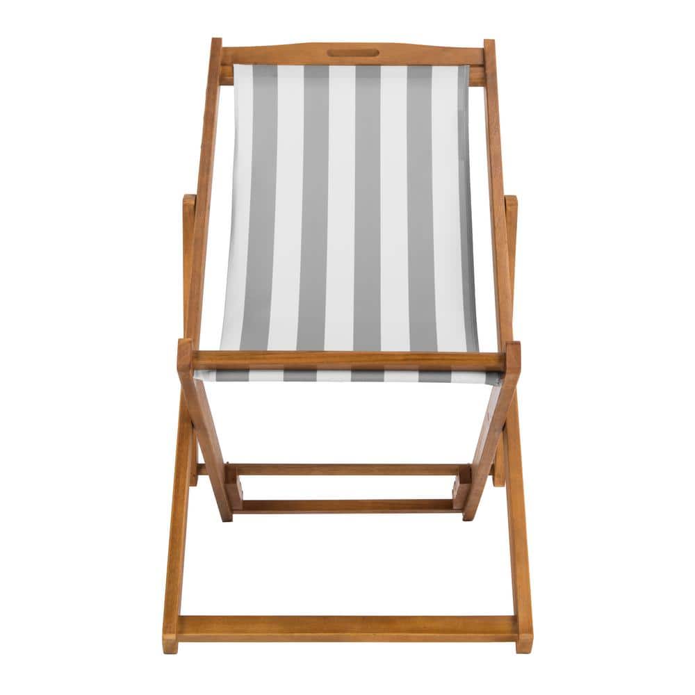 Loren Natural Teak and Grey Stripe Foldable Sling Chair Set