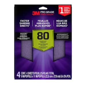 Pro Grade Precision 9 in. x 11 in. 80 Grit Faster Sanding Sheet With No-Slip Grip Backing (3-Pack)