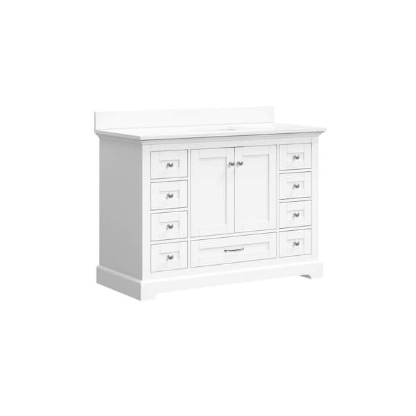 Fully Assembled 48 in. Solid Wood Freestanding Single Sink White Bath Vanity with Pure White Cultured Marble Top
