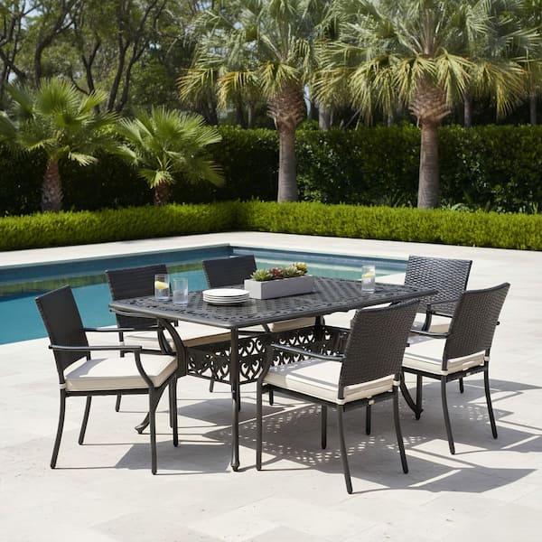 bronze rectangular patio table with umbrella hole Clihome 59 in. Bronze Rectangular Cast Aluminum Outdoor Dining Table with Umbrella Hole for Garden Poolside