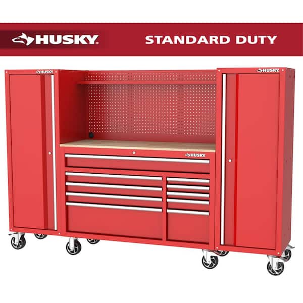 Modular Tool Storage 92 in. W Standard Duty Red Mobile Workbench Cabinet with Pegboard and (2) 20 in. Side Lockers